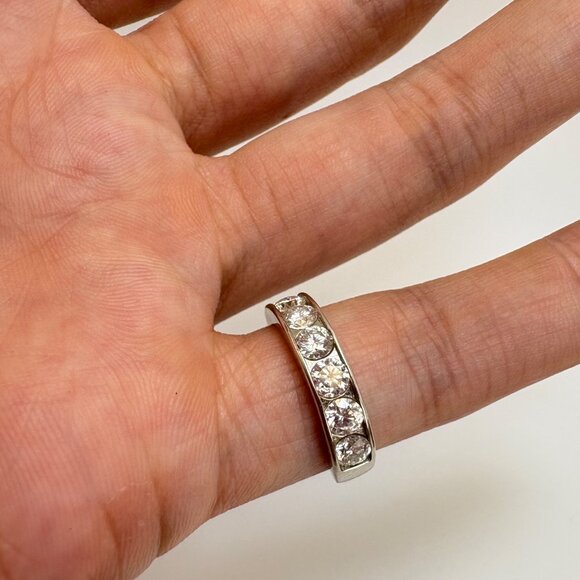 VTG Solid Sterling Silver 925 Cubic Zirconia Channel Set Band RIng Size 5.75 - Picture 8 of 11